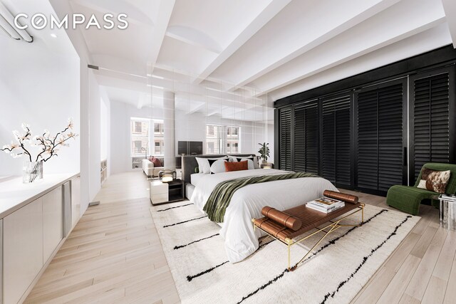 55 Hudson St Unit 3Bcd, New York City, NY 10013 - bedroom with light wood finished floors and beam ceiling
