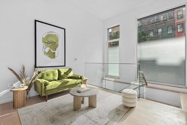 living room with light hardwood / wood-style flooring