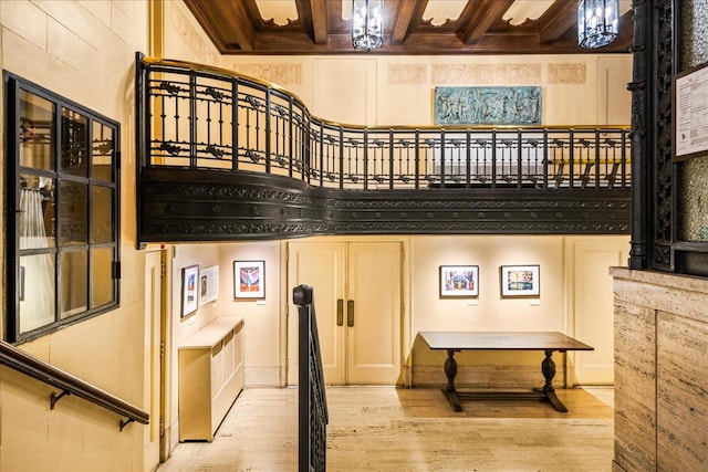 stairway with wood finished floors
