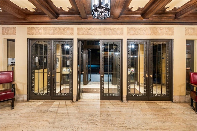 1 W 67th St Unit 2E, New York City, NY 10023 - wine room featuring beam ceiling and a chandelier