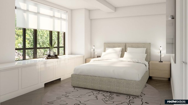 bedroom featuring beam ceiling