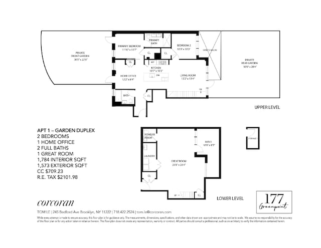 177 Greenpoint Ave Garden, Unit Garden, New York City NY, 11222, 2 bedrooms, 2.5 baths multi for sale