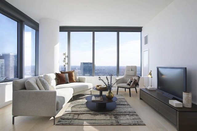 living room with light hardwood / wood-style flooring