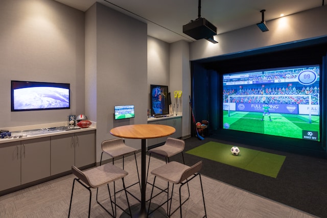 playroom with golf simulator