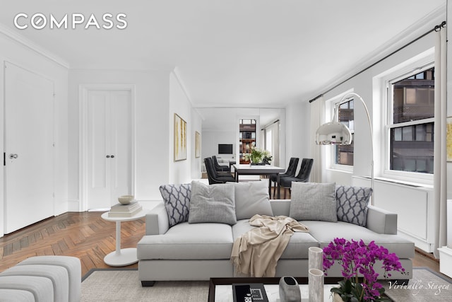 465 Park Ave Unit 26C, New York City, NY 10022 - living area with crown molding