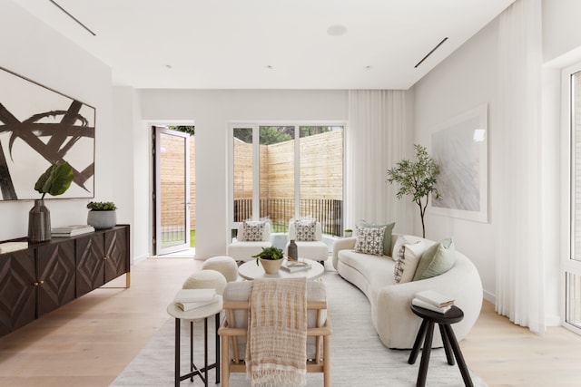 living room with light hardwood / wood-style flooring