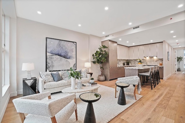 living room with light wood-type flooring