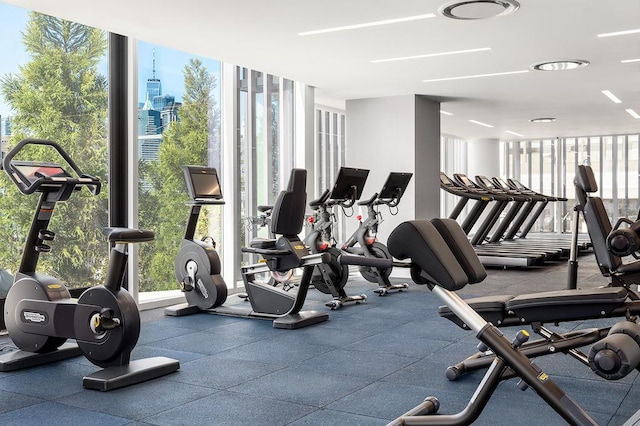 gym featuring floor to ceiling windows