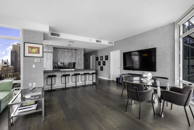 interior space with dark wood-type flooring