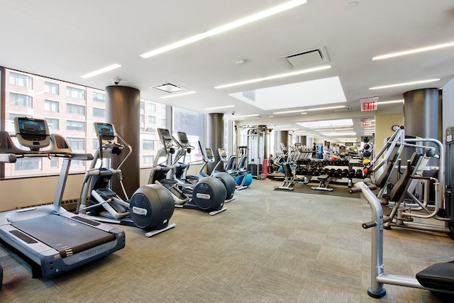 gym featuring visible vents and carpet floors