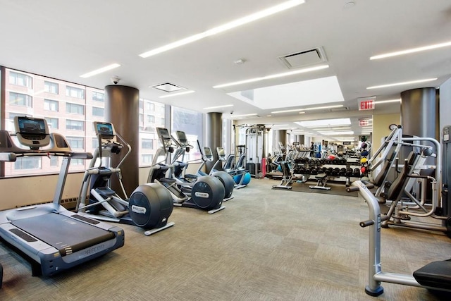 workout area with carpet flooring