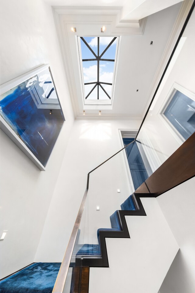 staircase with a skylight