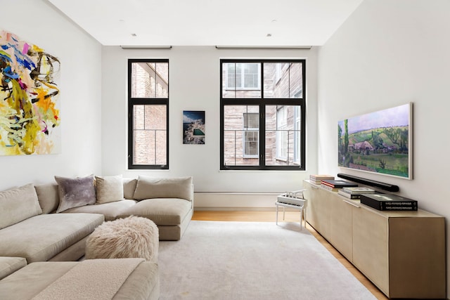 living area featuring light wood-style flooring