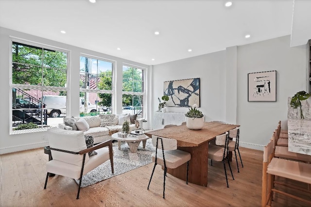 dining area with light hardwood / wood-style flooring