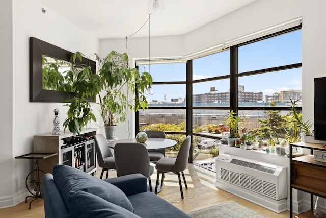 sunroom with a wall mounted AC