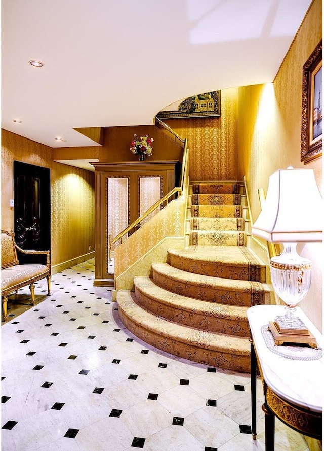 7 E 69th St, New York City, NY 10021 - staircase with wood walls