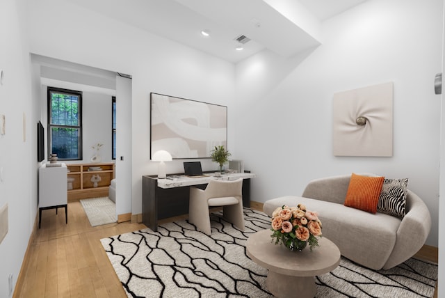 home office with light wood-type flooring