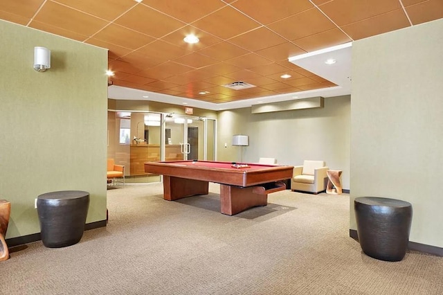 playroom featuring pool table and carpet flooring