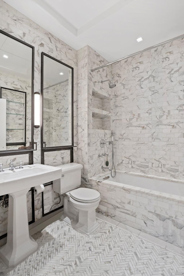 308 E 30th St Unit 1, New York City, NY 10016 - full bathroom with tiled shower / bath and tile walls