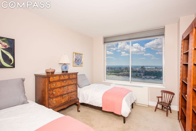 carpeted bedroom with radiator