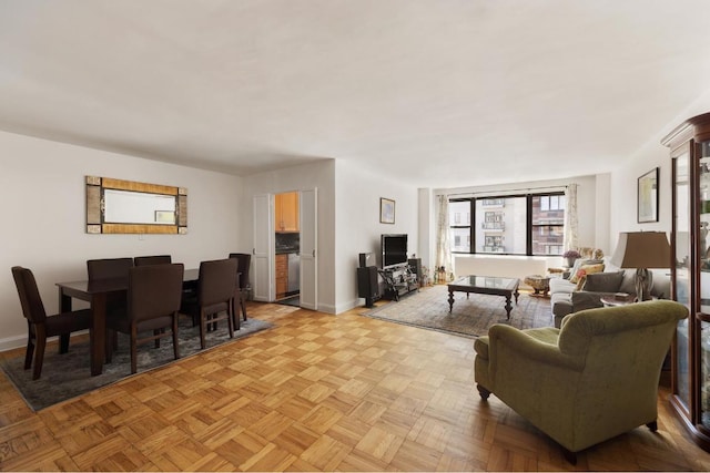 living room with light parquet flooring