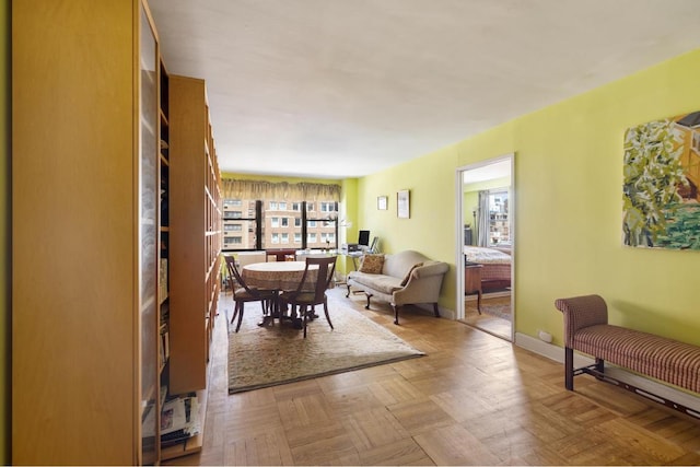 dining room with light parquet floors