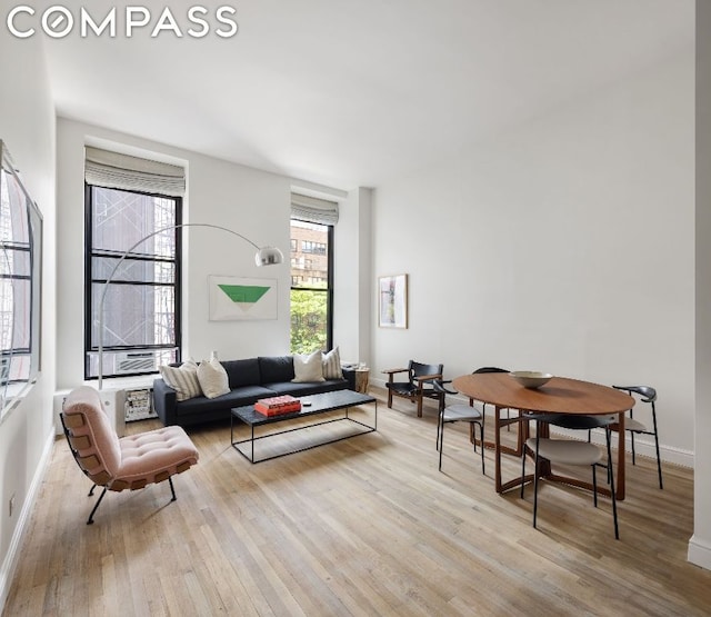 living room with light hardwood / wood-style floors