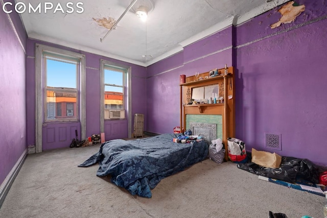 bedroom featuring carpet and cooling unit