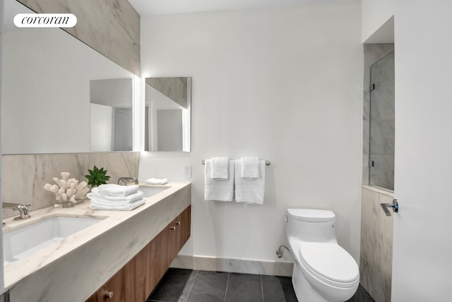 full bath featuring double vanity, visible vents, toilet, a sink, and tile patterned flooring