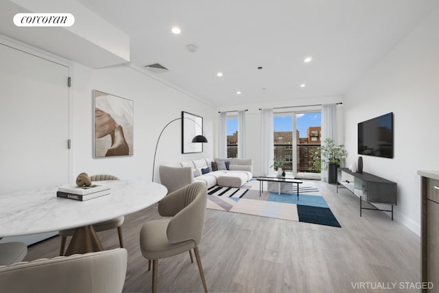 living room featuring light wood-type flooring