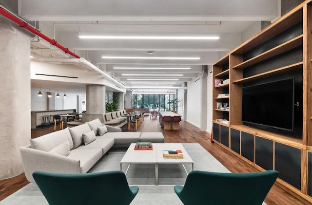 living room with hardwood / wood-style floors