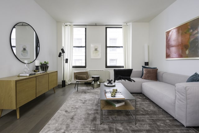 living room featuring dark hardwood / wood-style floors