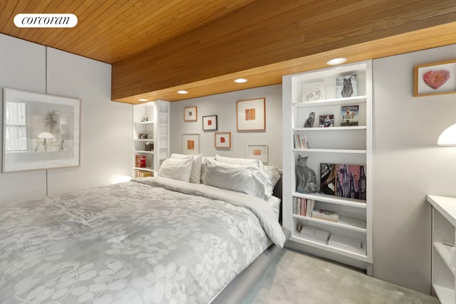 bedroom with wooden ceiling