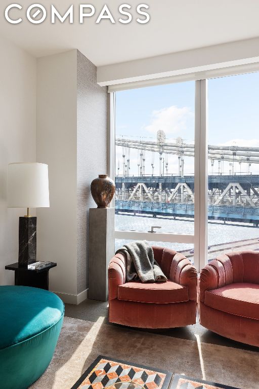 living room with a water view