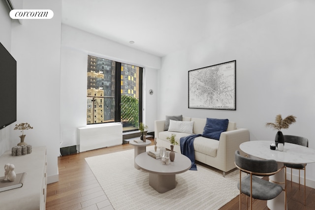 living room with hardwood / wood-style flooring