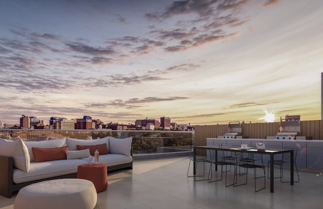 view of patio / terrace featuring a view of city and outdoor lounge area