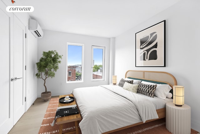 625 Rogers Ave Unit 6C, New York City, NY 11225 - bedroom with an AC wall unit and light wood-style floors