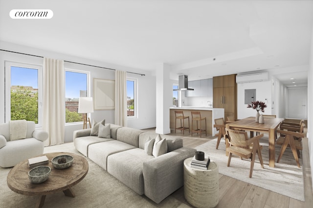 625 Rogers Ave Unit 6C, New York City, NY 11225 - living room featuring a wall mounted AC, plenty of natural light, light wood finished floors, and electric panel