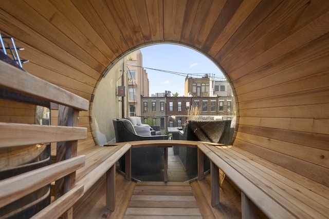 view of sauna / steam room with hardwood / wood-style flooring