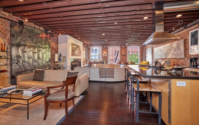 interior space with dark wood-style floors