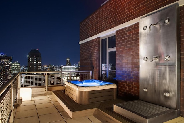 view of balcony at night