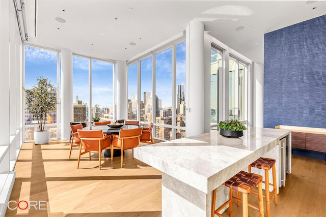 dining area with wood-type flooring and plenty of natural light