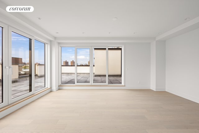 empty room with light hardwood / wood-style flooring