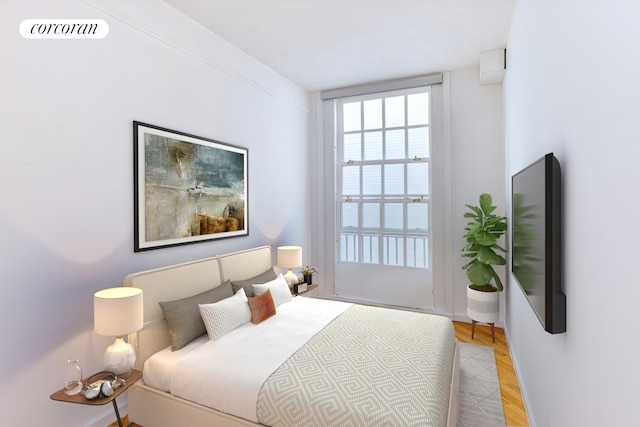 bedroom with visible vents and light wood-style floors