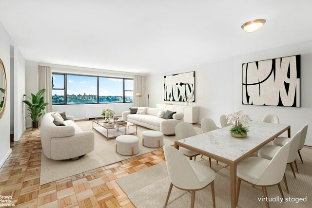 living room with light parquet flooring