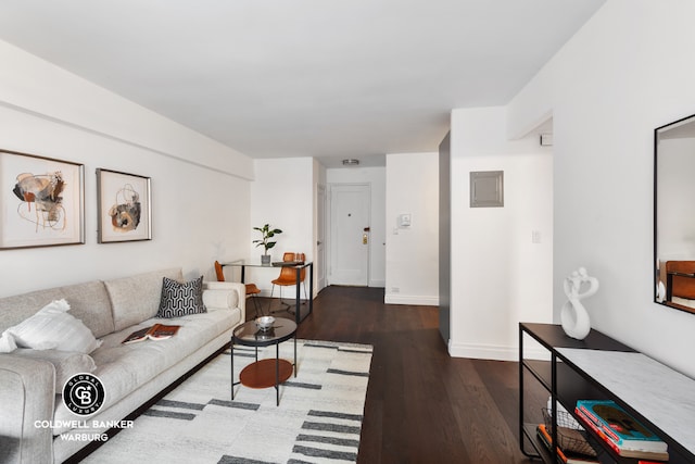 living room with dark hardwood / wood-style floors