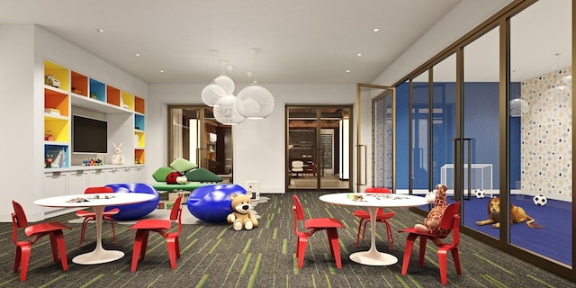 rec room featuring carpet flooring