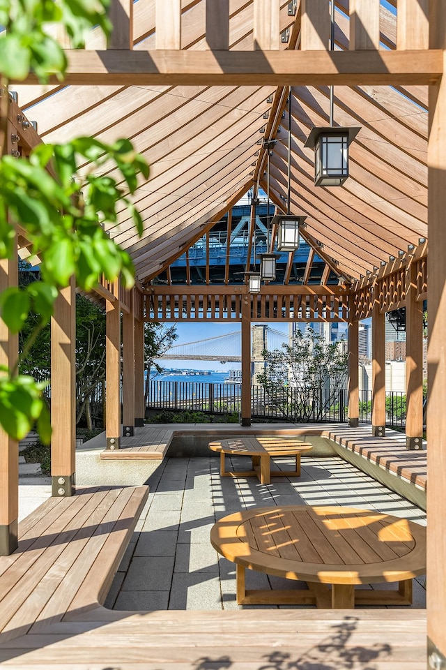 252 S St Unit 76E, New York City, NY 10002 - view of home's community featuring a gazebo, a pergola, a deck, and fence