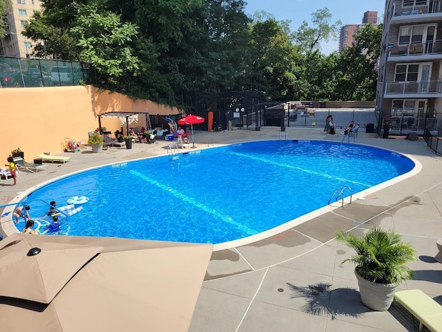 view of pool featuring a patio