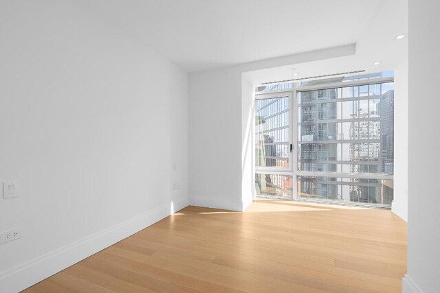 empty room with expansive windows and light hardwood / wood-style flooring